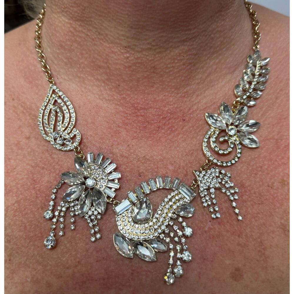 Vintage Rhinestone & Crystal Statement Bib Necklace